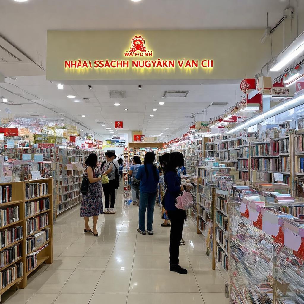 Khách hàng đang thoải mái mua sắm và tìm kiếm sách, văn phòng phẩm bên trong Nhà Sách Nguyễn Văn Cừ Phạm Hùng.